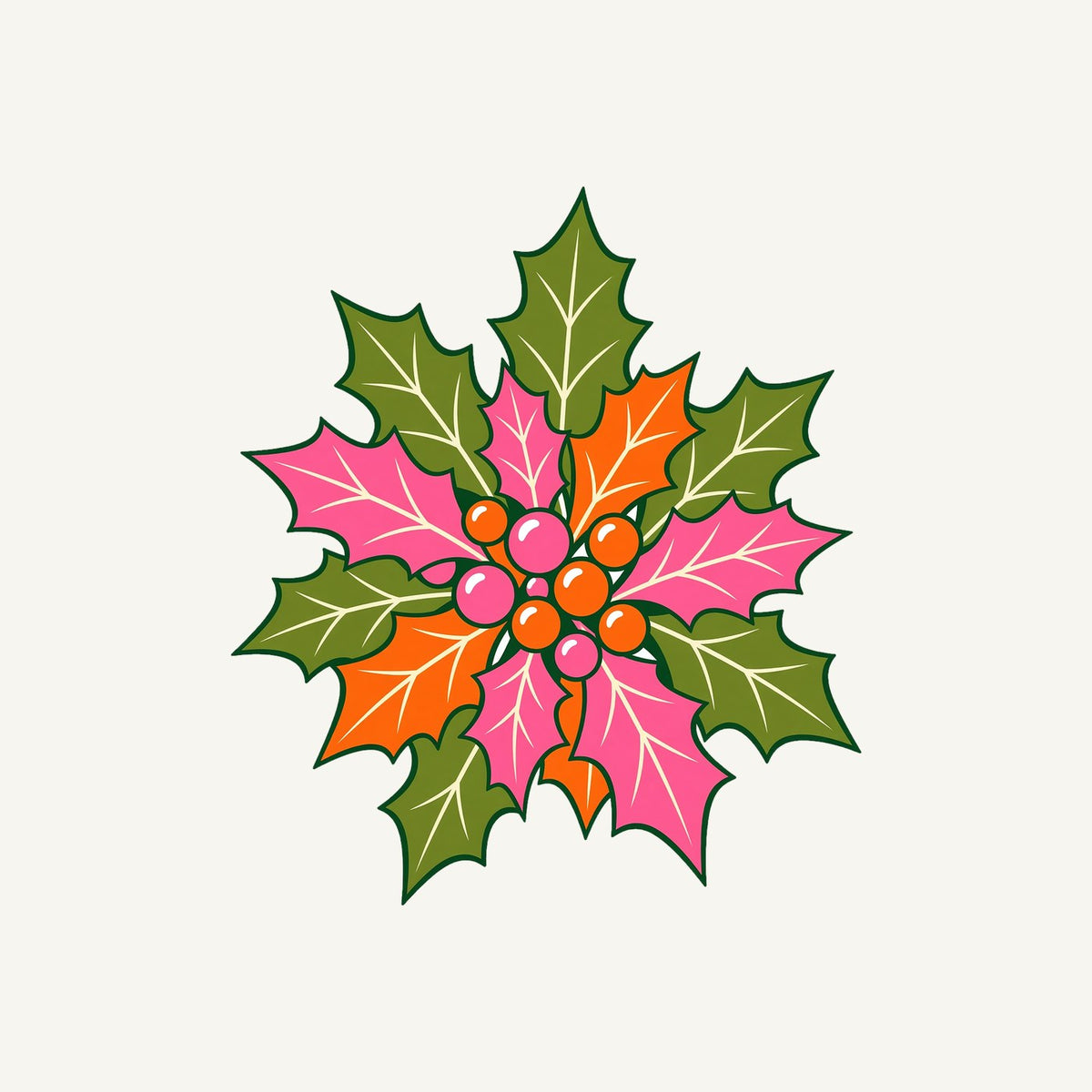 Retro Pink Holly Leaves Personalised Christmas T-Shirt and Hoodie