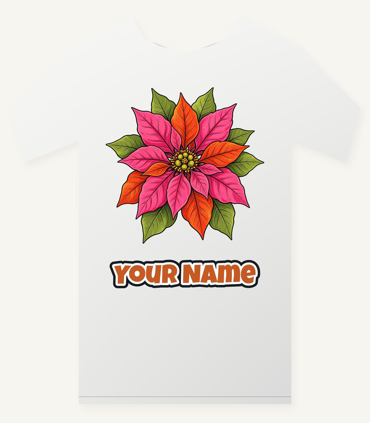 Retro Pink Poinsettia Bloom Personalised Christmas T-Shirt and Hoodie
