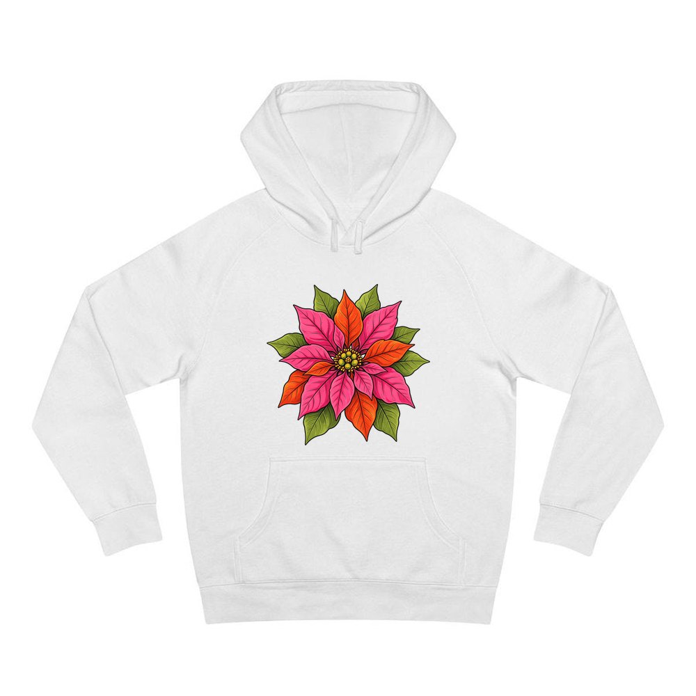 Retro Pink Poinsettia Bloom personalised Christmas hoodie in white