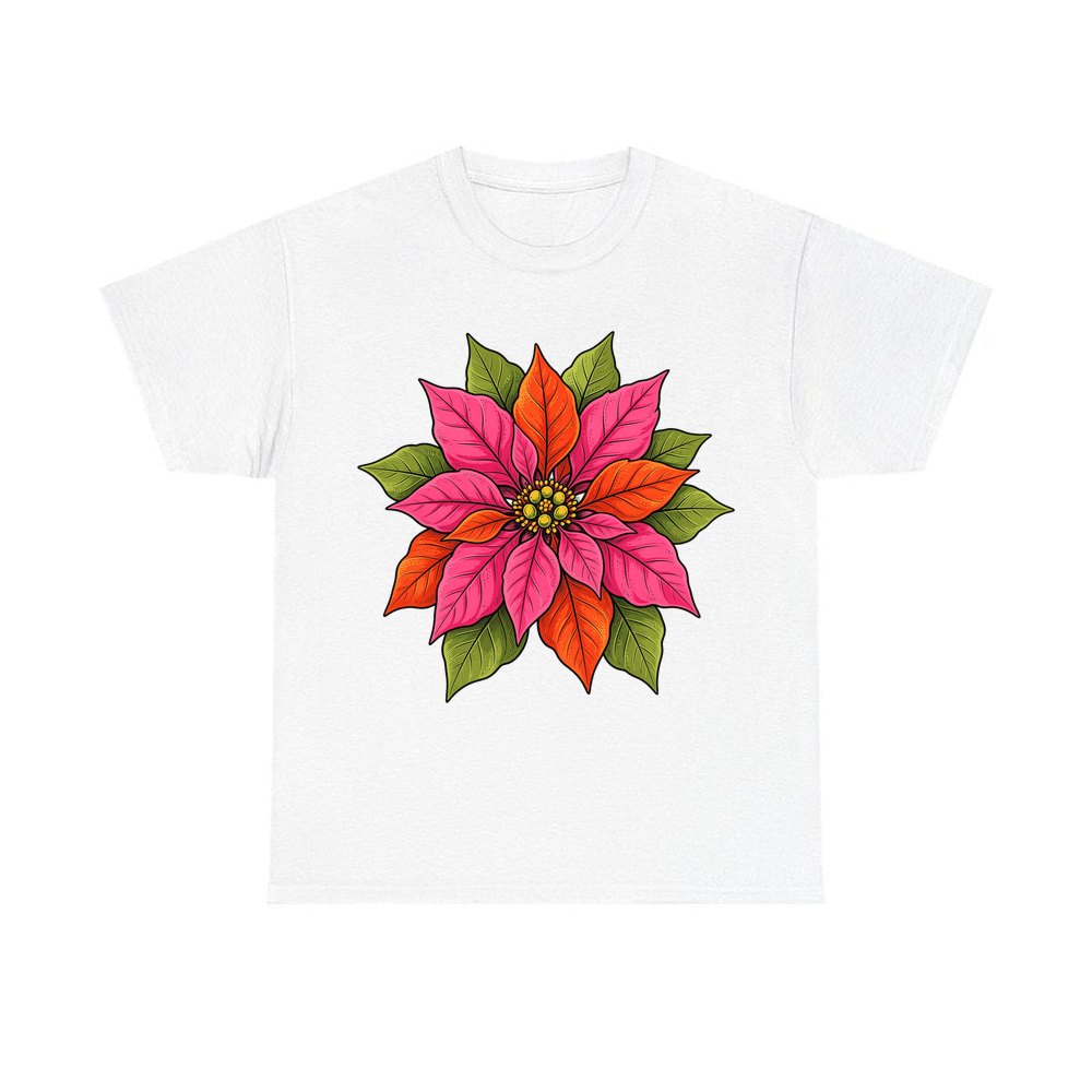 Retro Pink Poinsettia Bloom personalised Christmas T-shirt in white