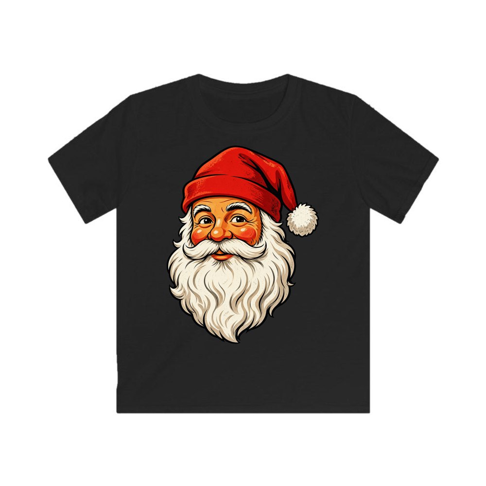 Retro Santa Face personalised kids Christmas tee in black