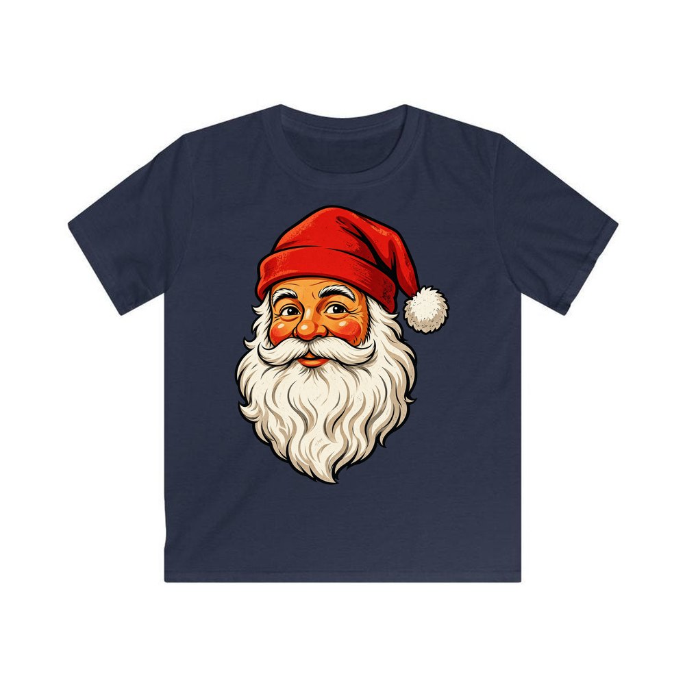 Retro Santa Face personalised kids Christmas tee in navy