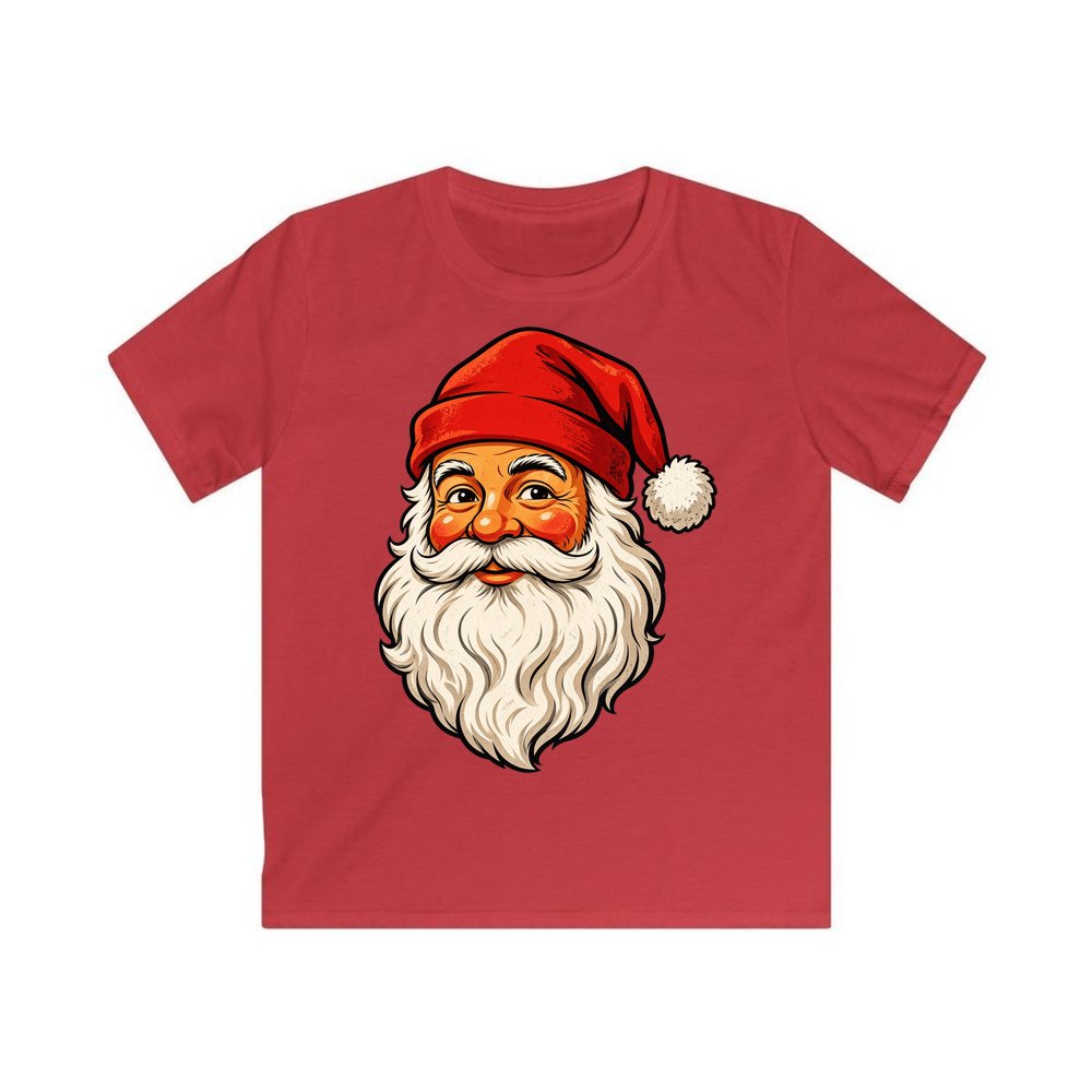 Retro Santa Face personalised kids Christmas tee in red