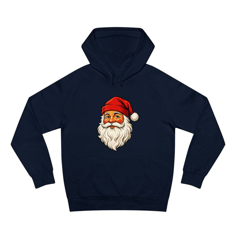 Retro Santa Face personalised Christmas hoodie in navy