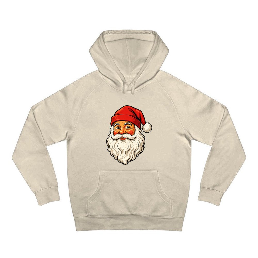 Retro Santa Face personalised Christmas hoodie in sand