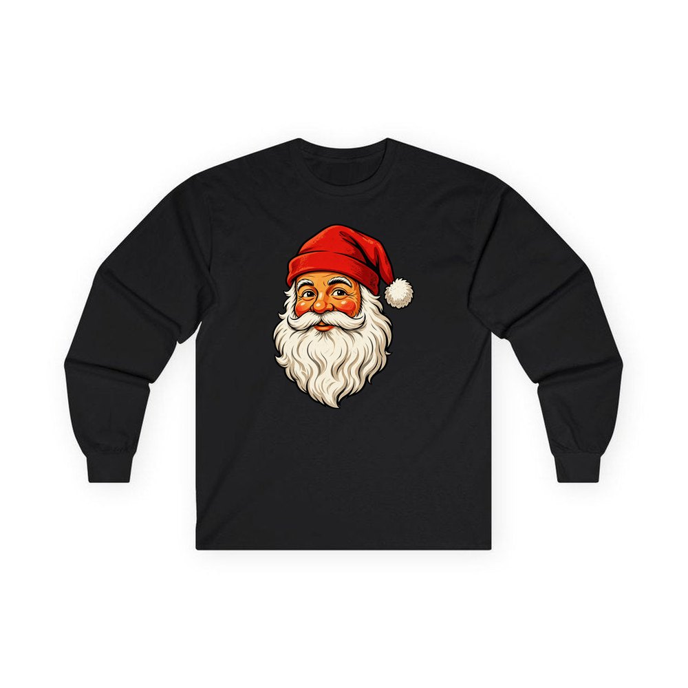 Retro Santa Face personalised long sleeve Christmas T-shirt in black