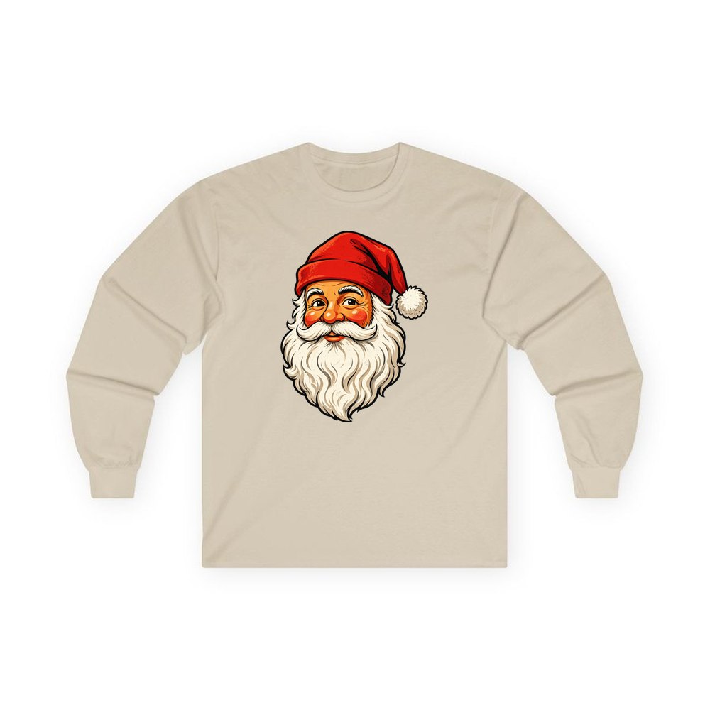 Retro Santa Face personalised long sleeve Christmas T-shirt in sand