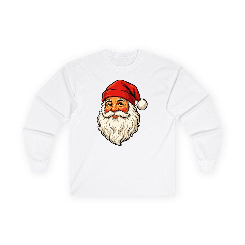Retro Santa Face personalised long sleeve Christmas T-shirt in white