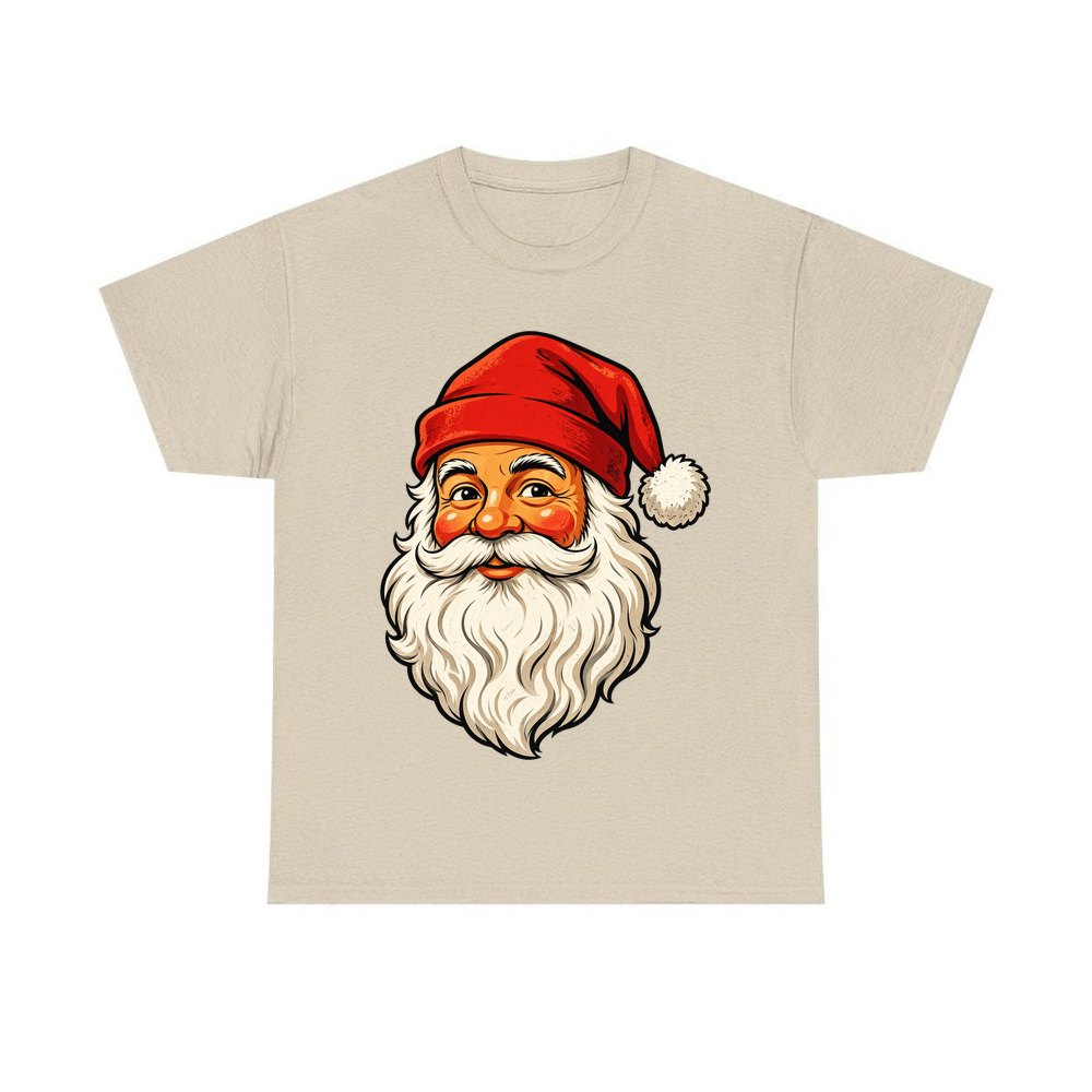 Retro Santa Face personalised Christmas T-shirt in sand