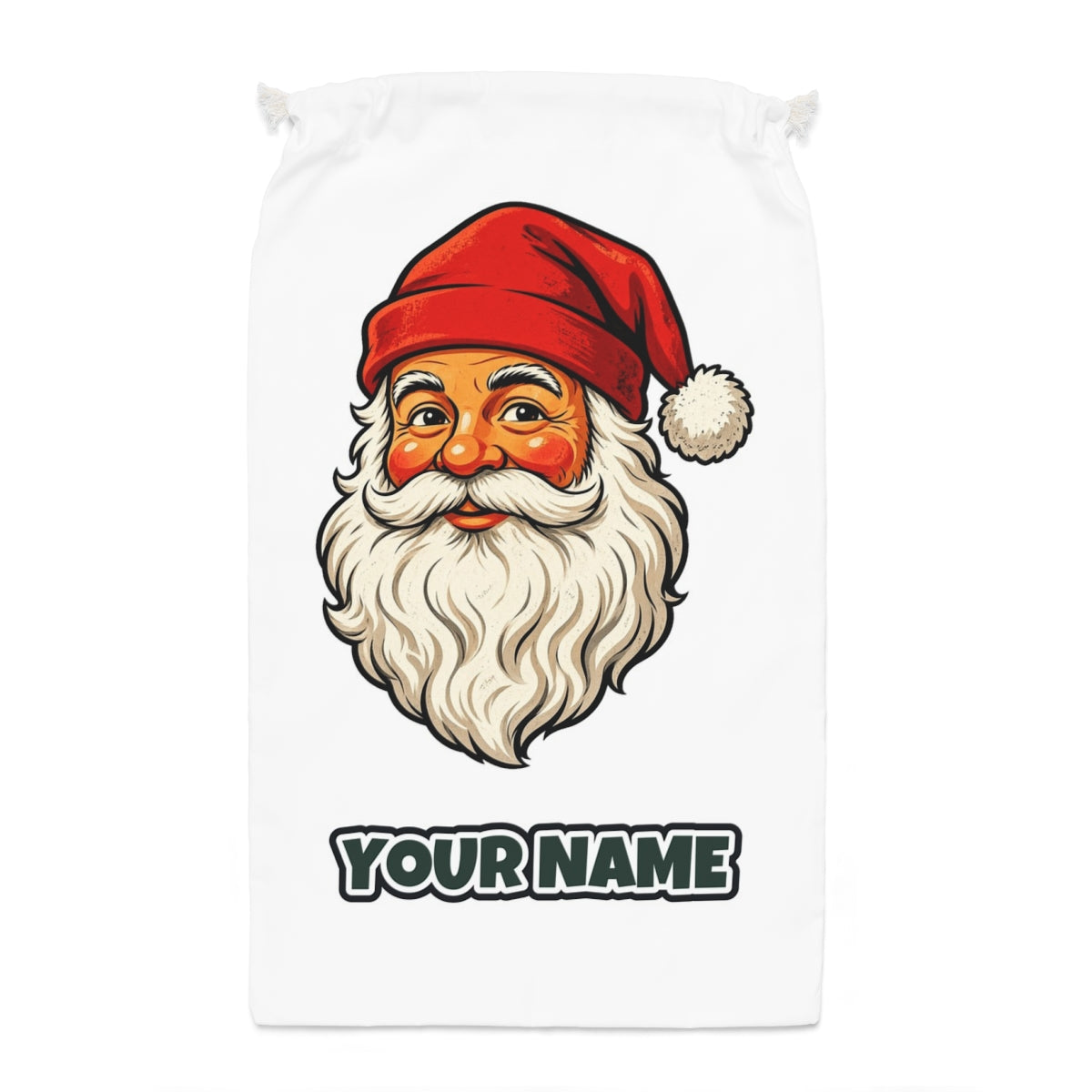 Retro Santa Face Santa sack laid flat, showing the full print