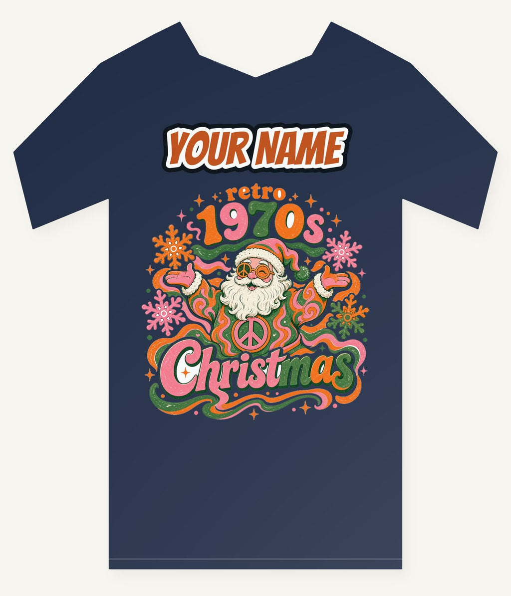 Retro Seventies Groovy Santa Personalised Kids and Baby Christmas Tee