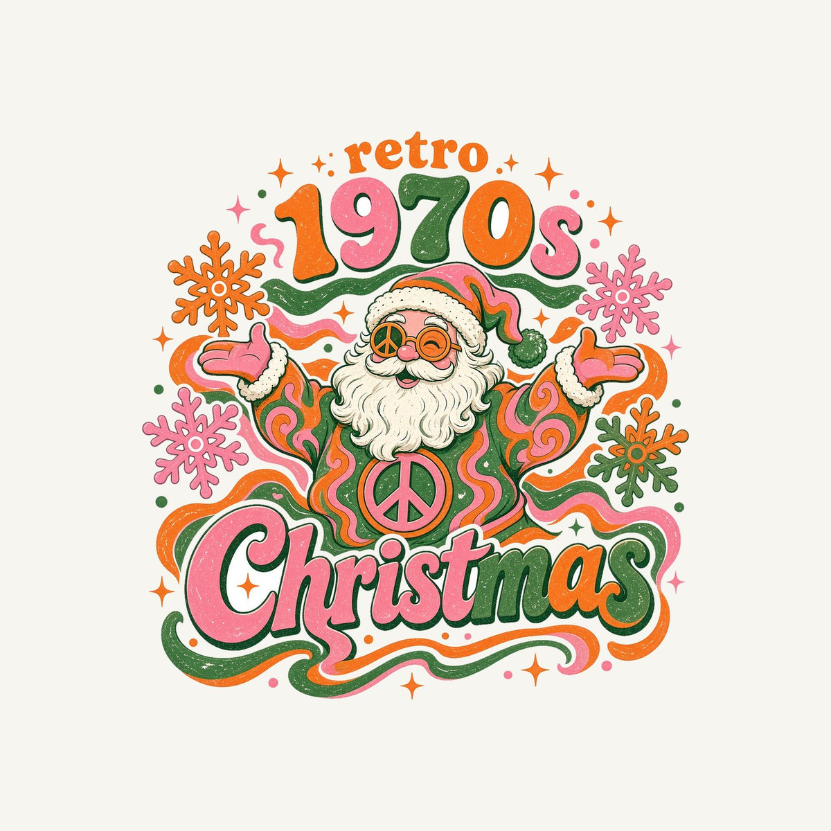 Retro Seventies Groovy Santa Personalised Kids and Baby Christmas Tee