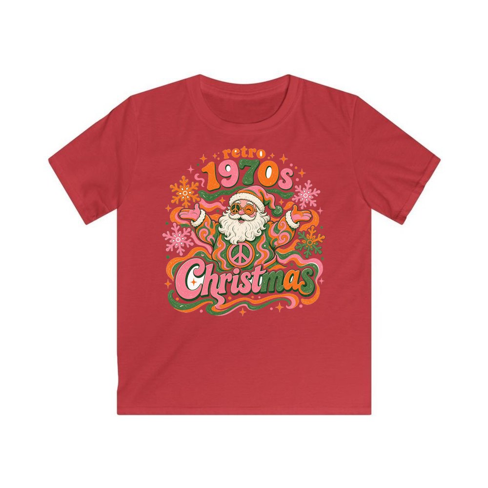 Retro Seventies Groovy Santa personalised kids Christmas tee in red