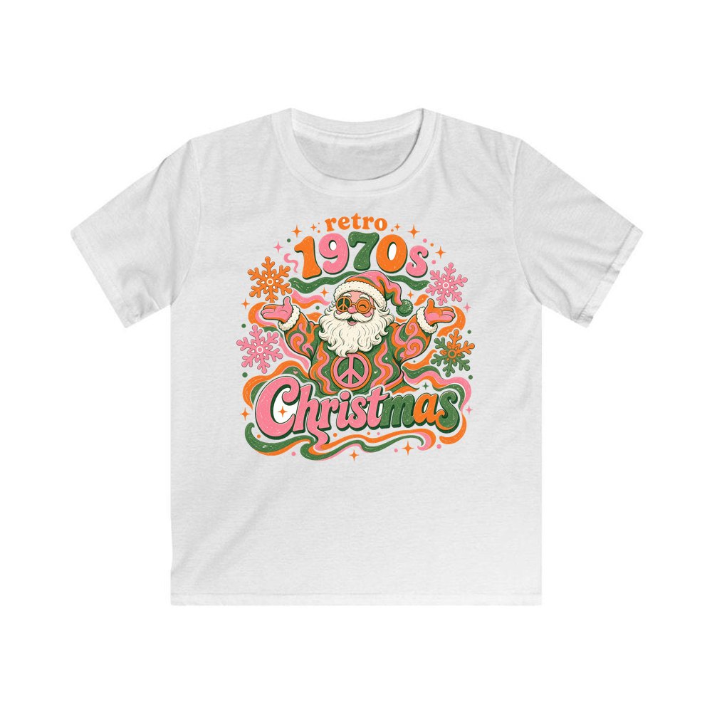 Retro Seventies Groovy Santa personalised kids Christmas tee in white