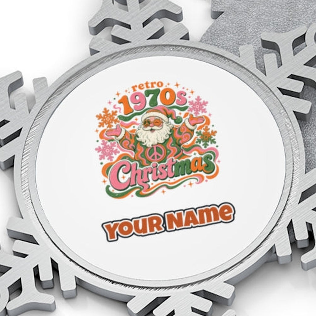 Retro Seventies Groovy Santa Personalised Pewter Christmas Ornament