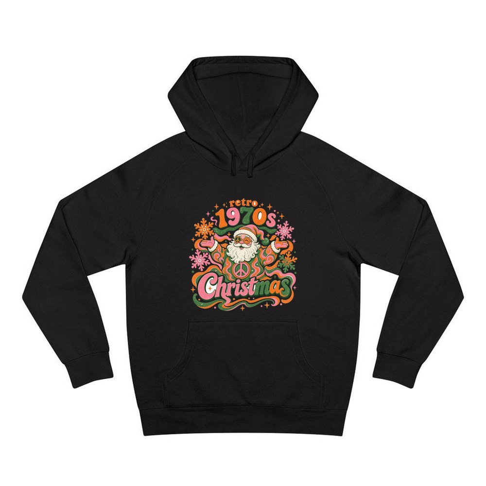 Retro Seventies Groovy Santa personalised Christmas hoodie in black