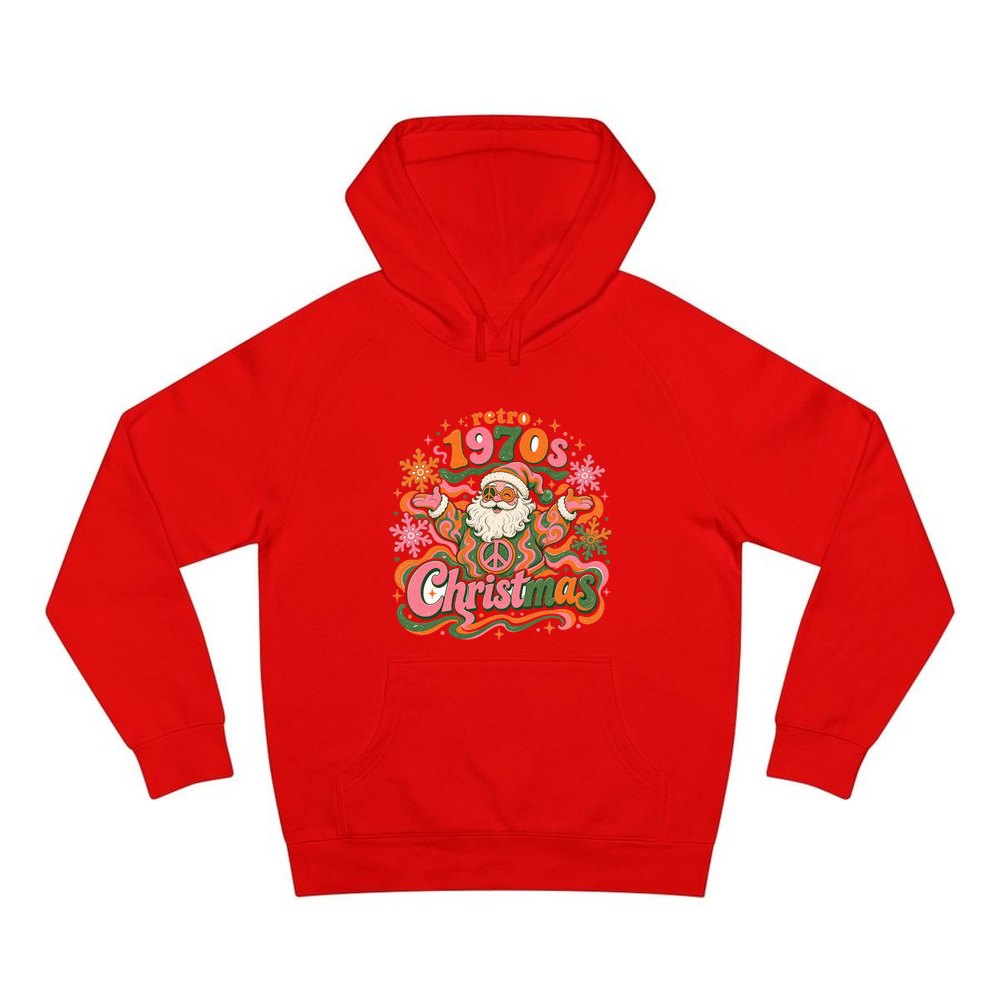 Retro Seventies Groovy Santa personalised Christmas hoodie in red