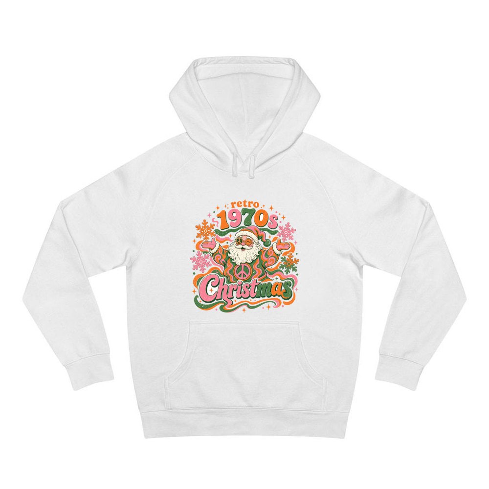 Retro Seventies Groovy Santa personalised Christmas hoodie in white
