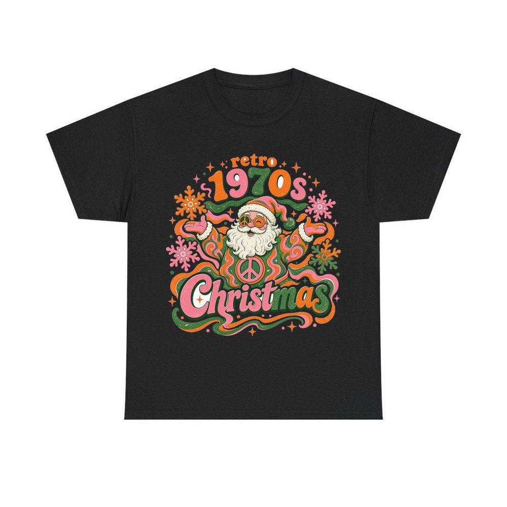 Retro Seventies Groovy Santa personalised Christmas T-shirt in black