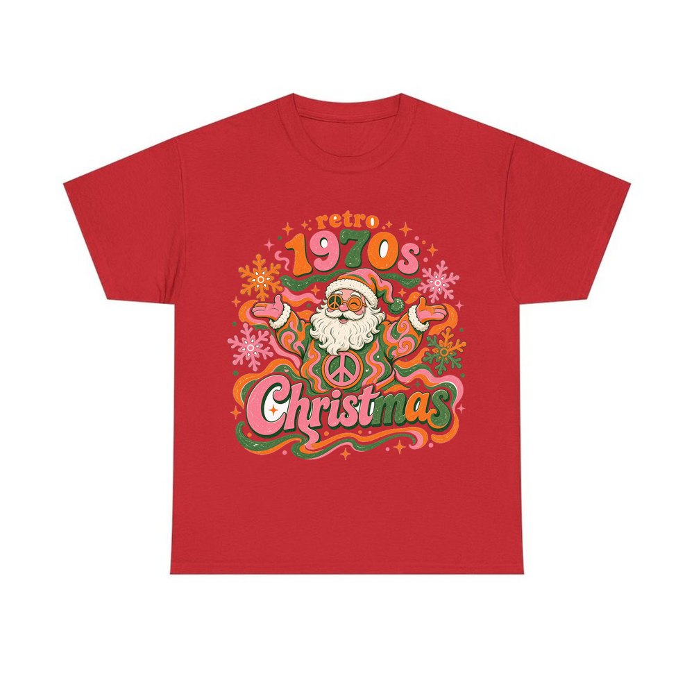 Retro Seventies Groovy Santa personalised Christmas T-shirt in red