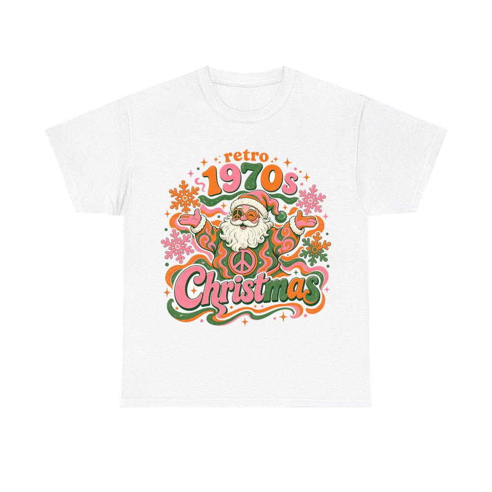 Retro Seventies Groovy Santa personalised Christmas T-shirt in white
