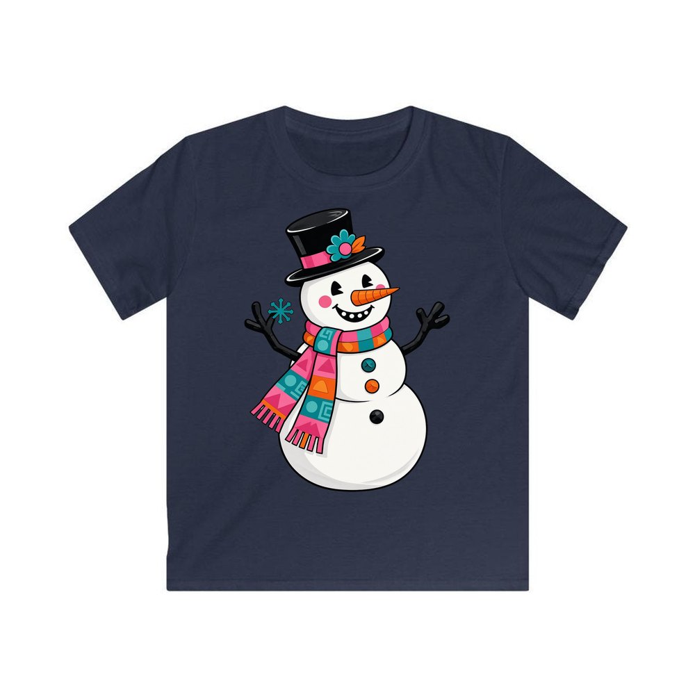 Retro Snowman in Top Hat personalised kids Christmas tee in navy