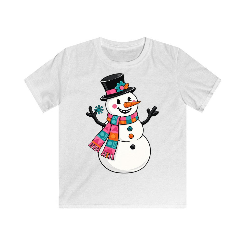Retro Snowman in Top Hat personalised kids Christmas tee in white