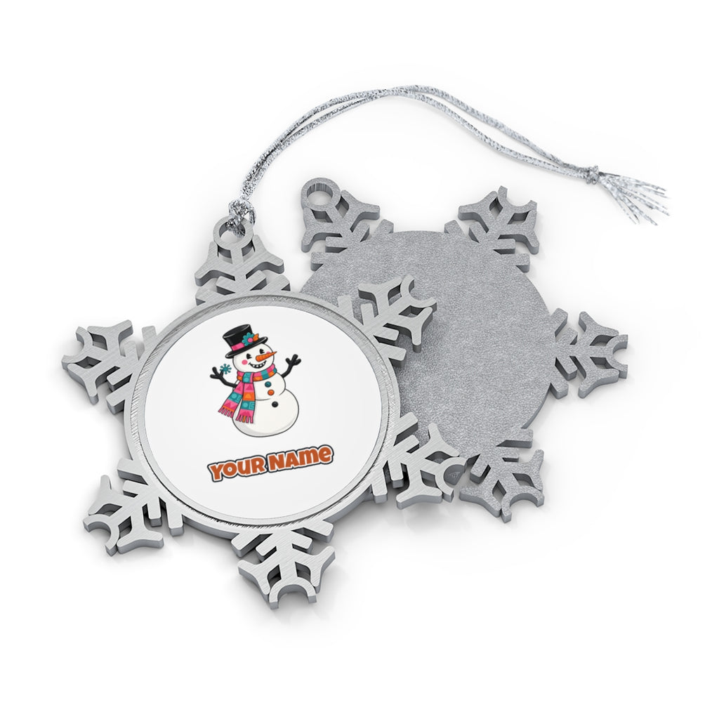 Retro Snowman in Top Hat Personalised Pewter Christmas Ornament