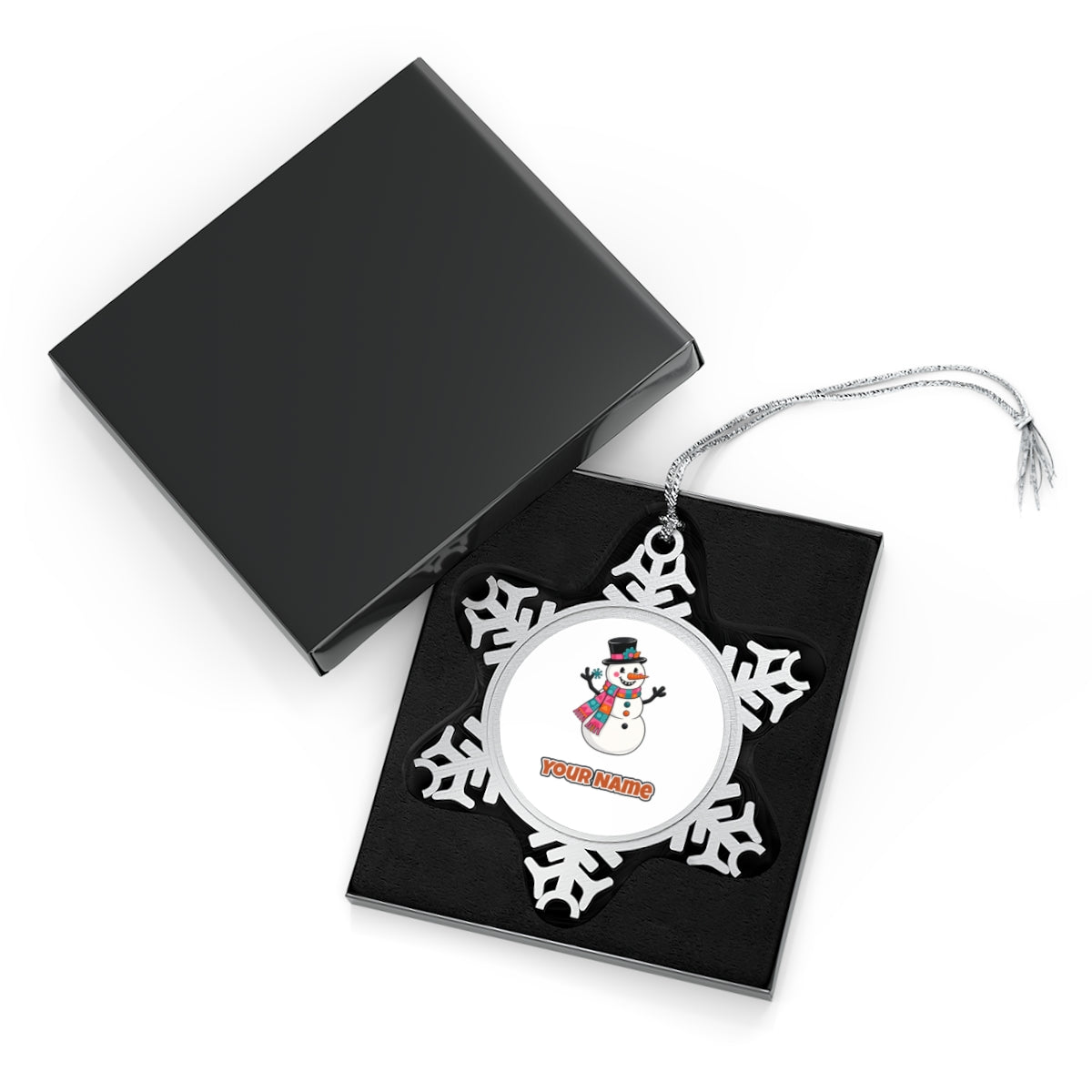 Retro Snowman in Top Hat Personalised Pewter Christmas Ornament