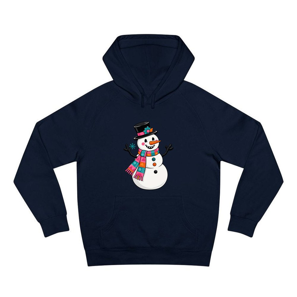 Retro Snowman in Top Hat personalised Christmas hoodie in navy
