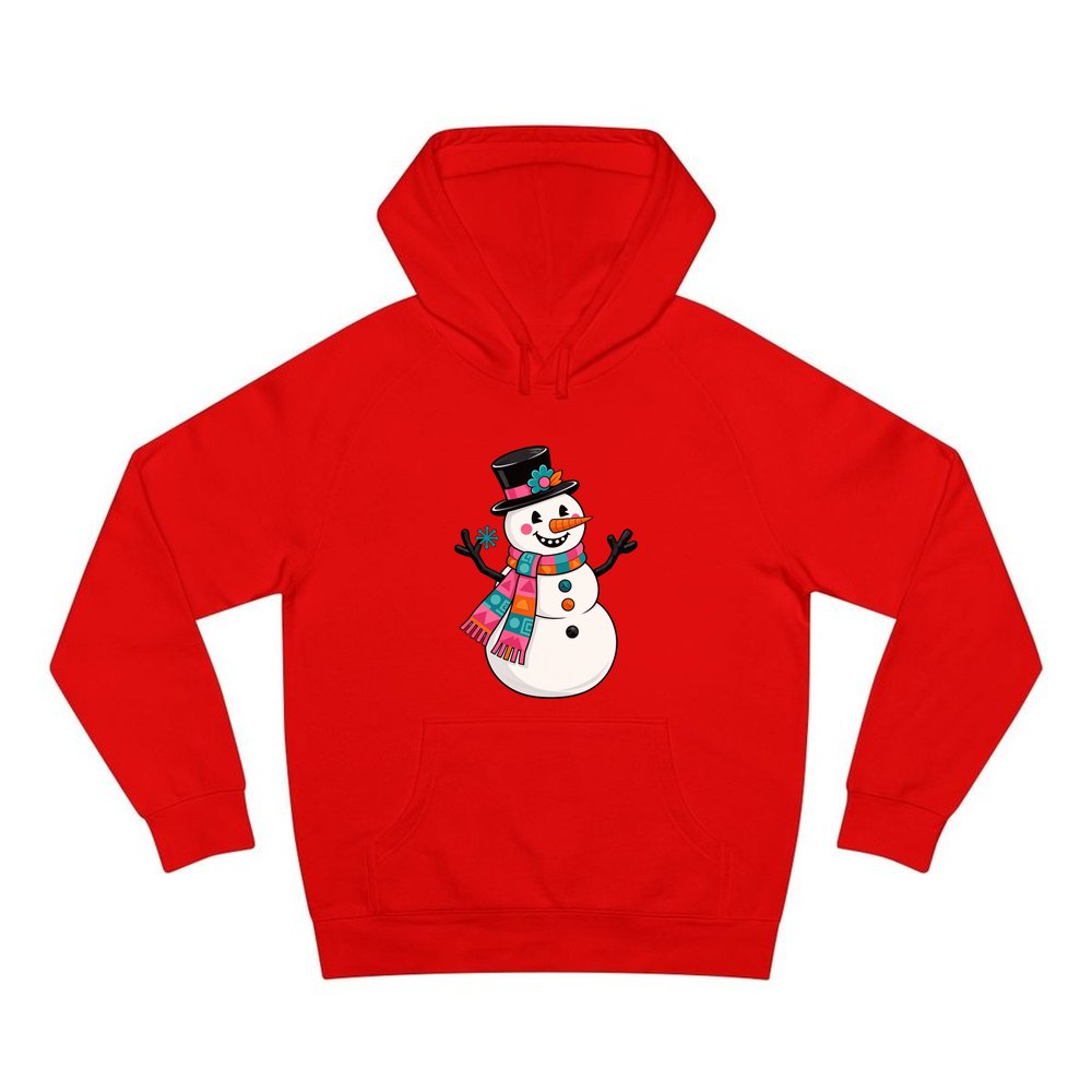 Retro Snowman in Top Hat personalised Christmas hoodie in red