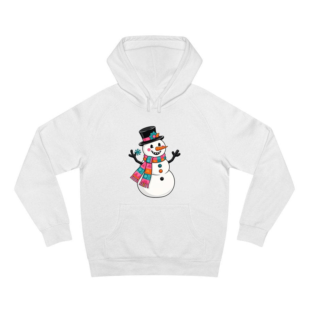 Retro Snowman in Top Hat personalised Christmas hoodie in white