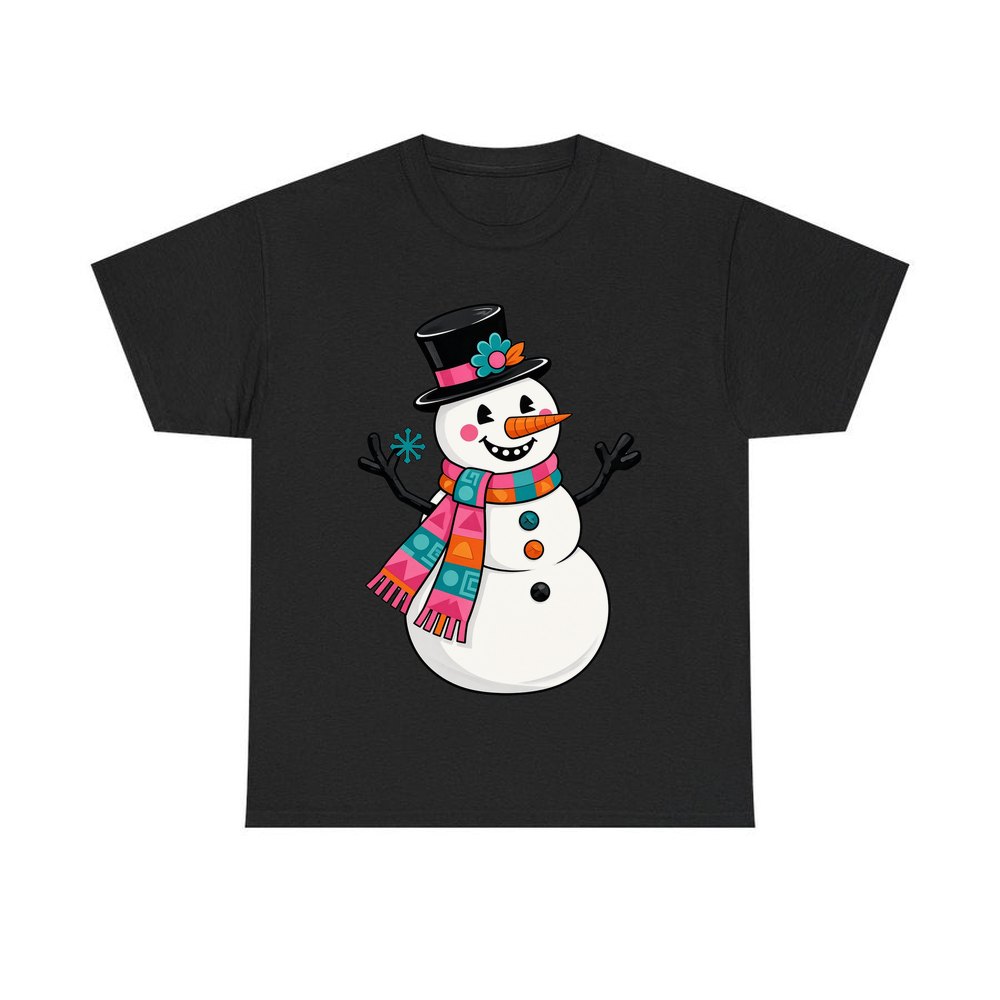 Retro Snowman in Top Hat personalised Christmas T-shirt in black