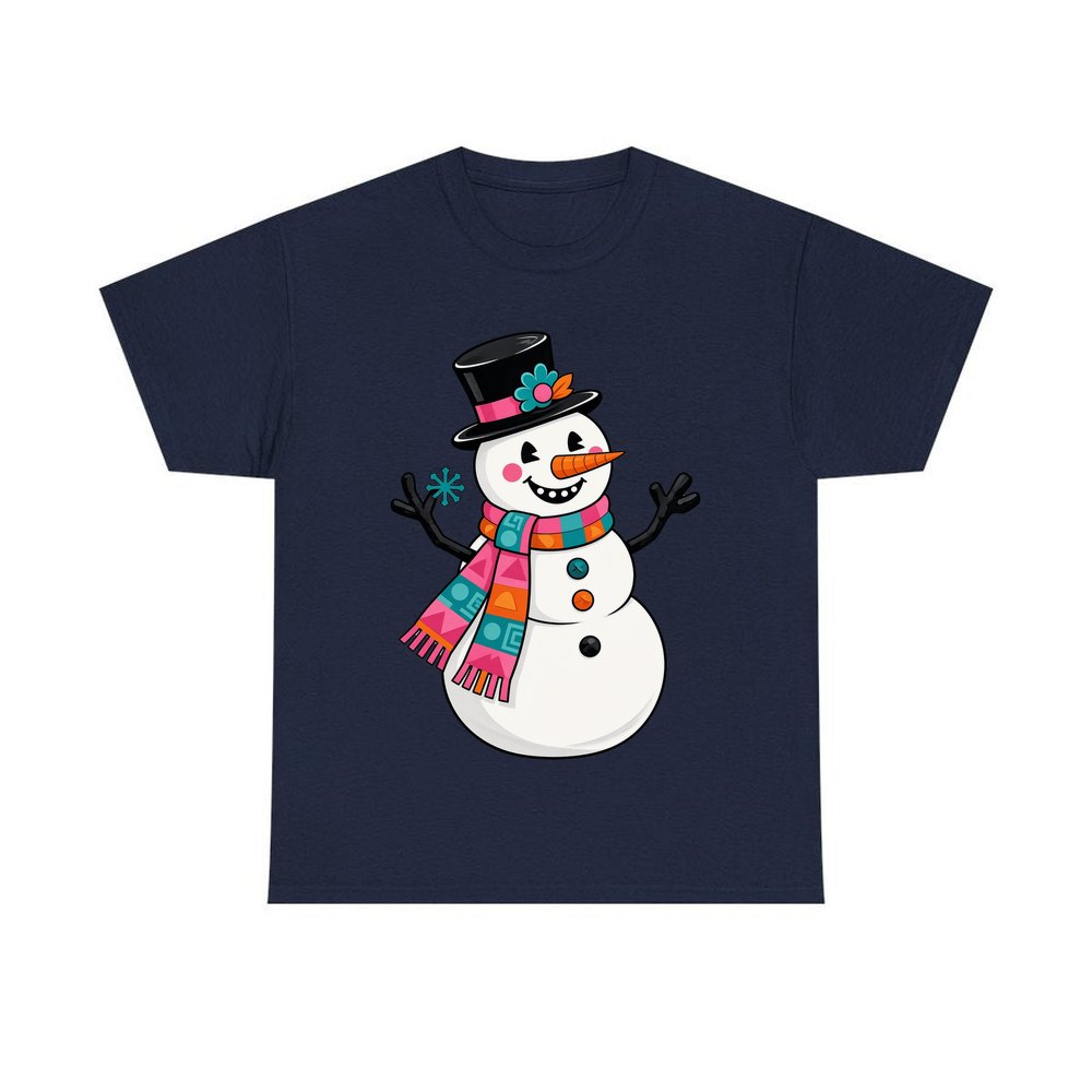 Retro Snowman in Top Hat personalised Christmas T-shirt in navy
