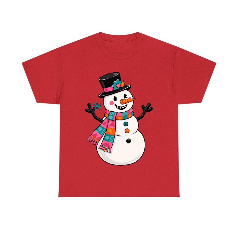 Retro Snowman in Top Hat personalised Christmas T-shirt in red