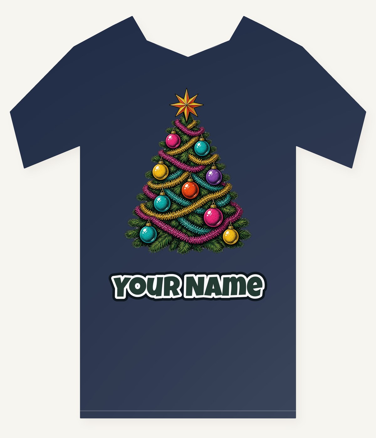 Retro Tinsel Christmas Tree Personalised Kids Tee and Baby Bodysuit