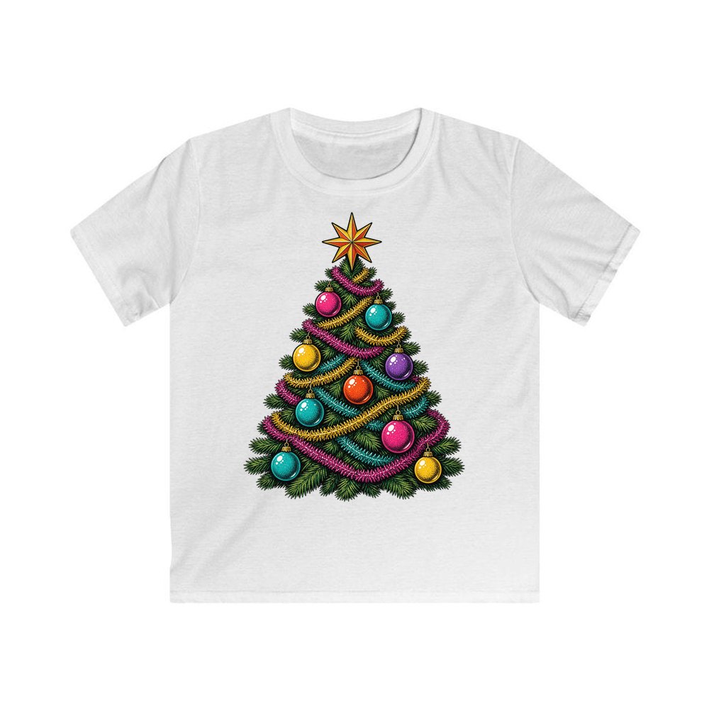Retro Tinsel Christmas Tree personalised kids Christmas tee in white