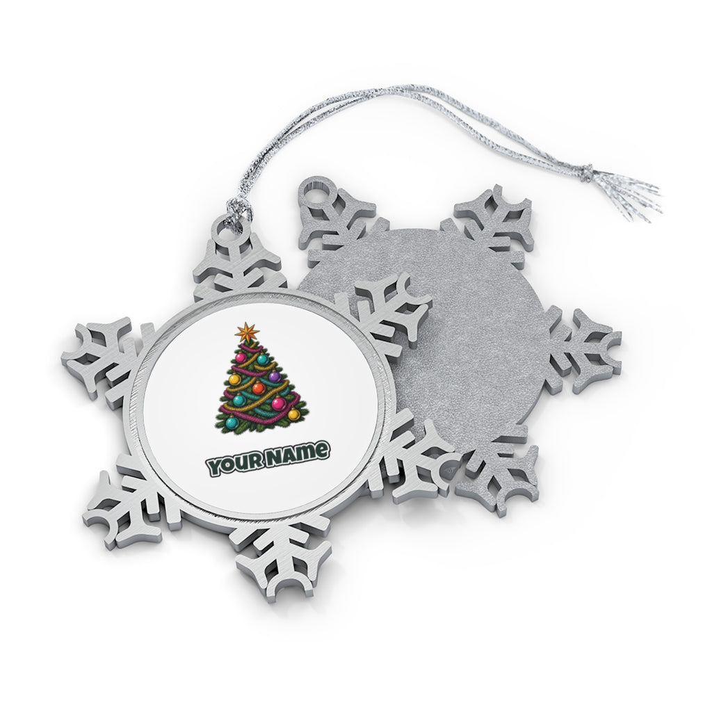 Retro Tinsel Christmas Tree Personalised Pewter Christmas Ornament