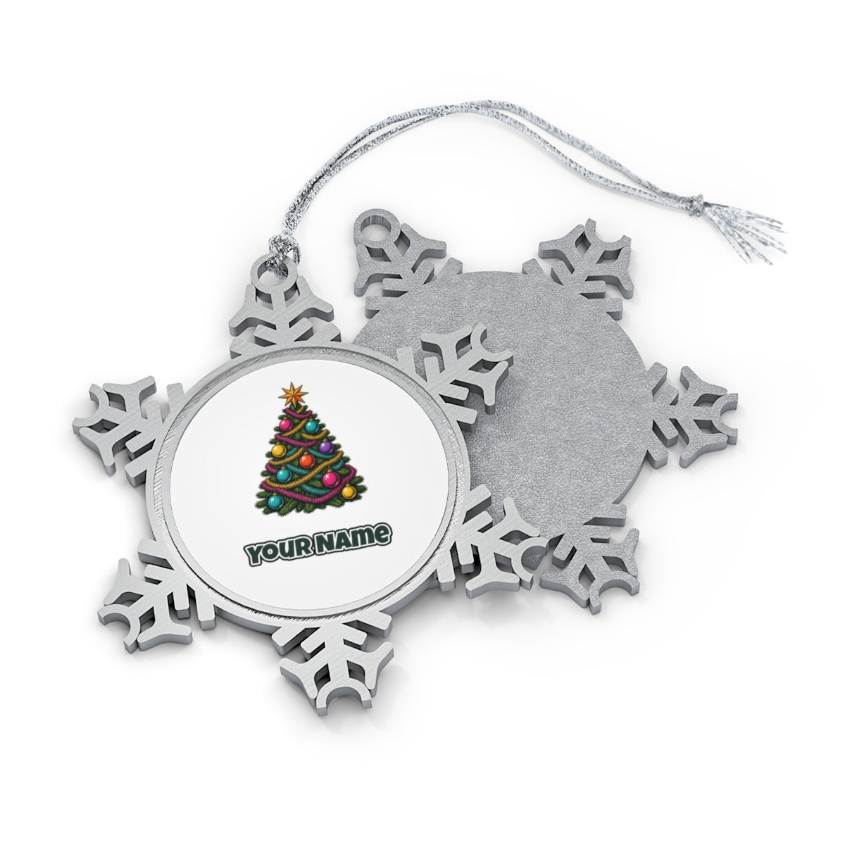 Retro Tinsel Christmas Tree Personalised Pewter Christmas Ornament