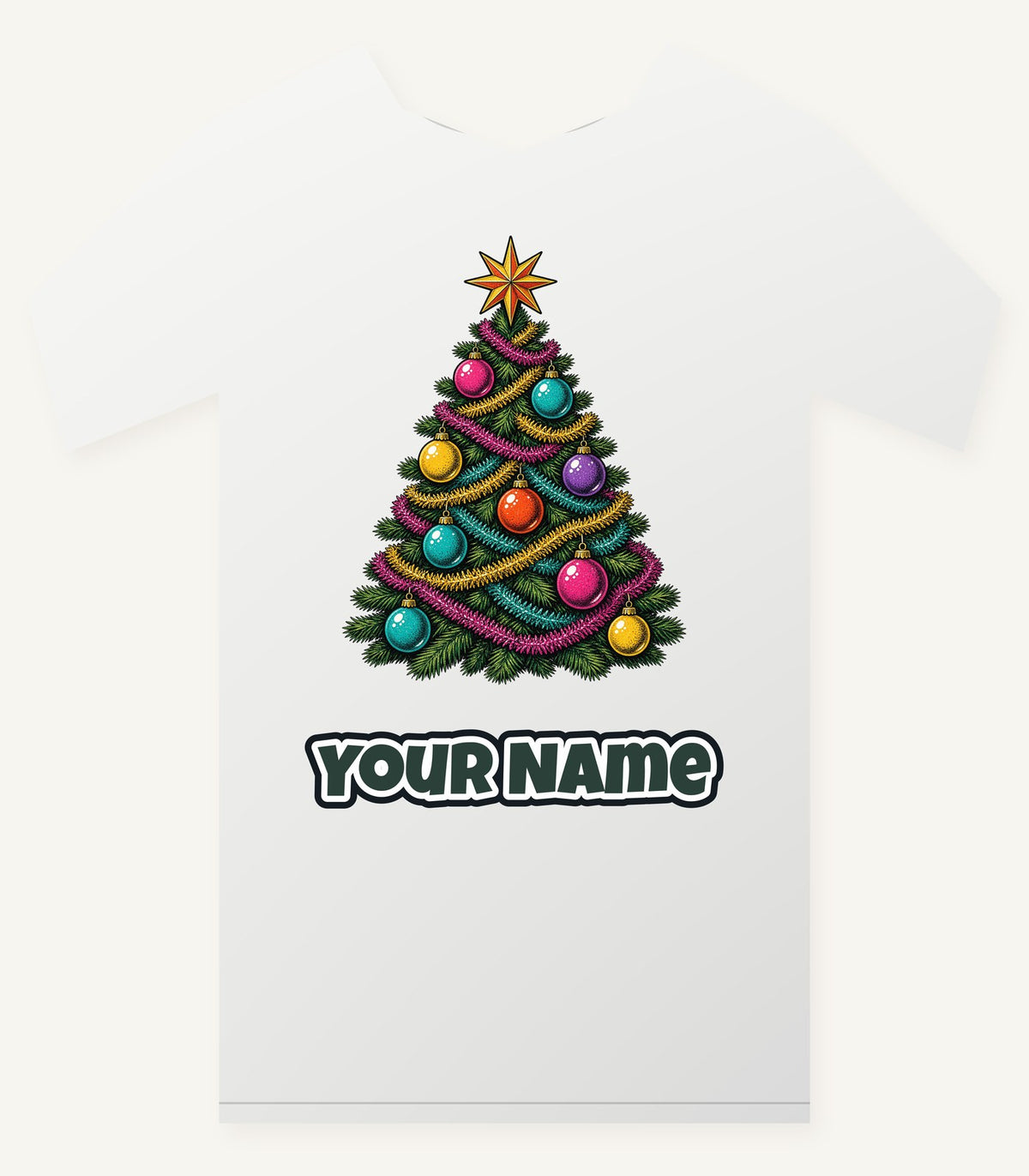 Retro Tinsel Christmas Tree Personalised Christmas T-Shirt and Hoodie
