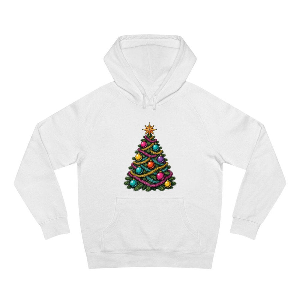 Retro Tinsel Christmas Tree personalised Christmas hoodie in white