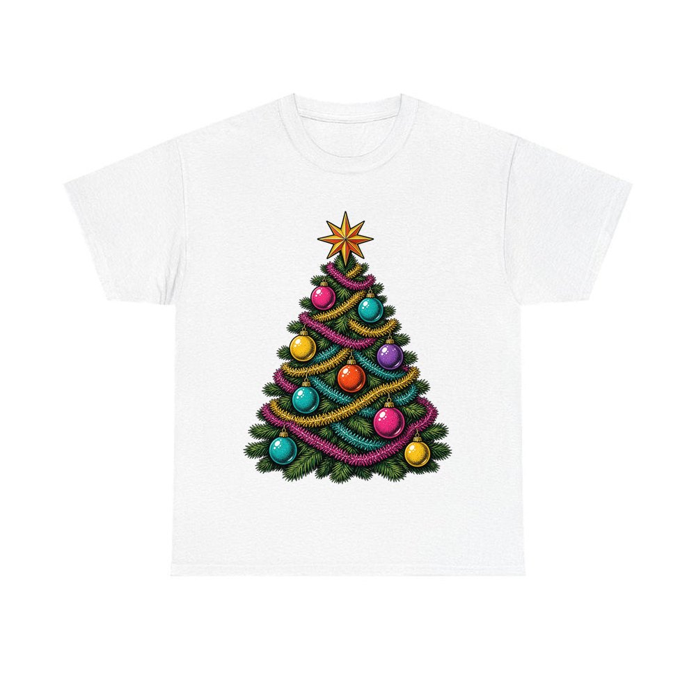 Retro Tinsel Christmas Tree personalised Christmas T-shirt in white