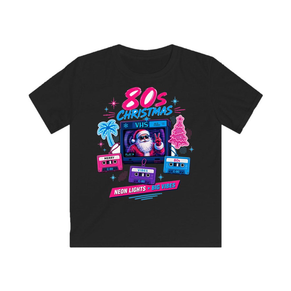 Retro Video Tape Christmas personalised kids Christmas tee in black