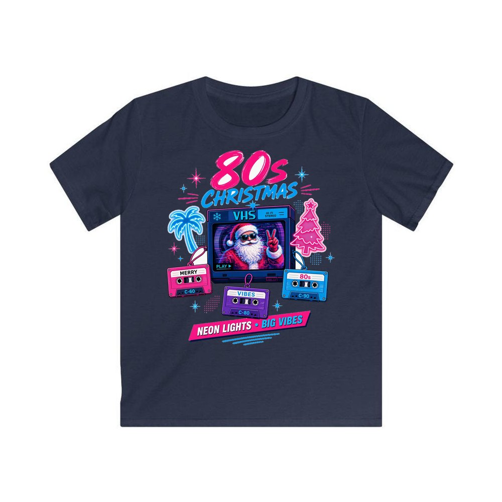 Retro Video Tape Christmas personalised kids Christmas tee in navy
