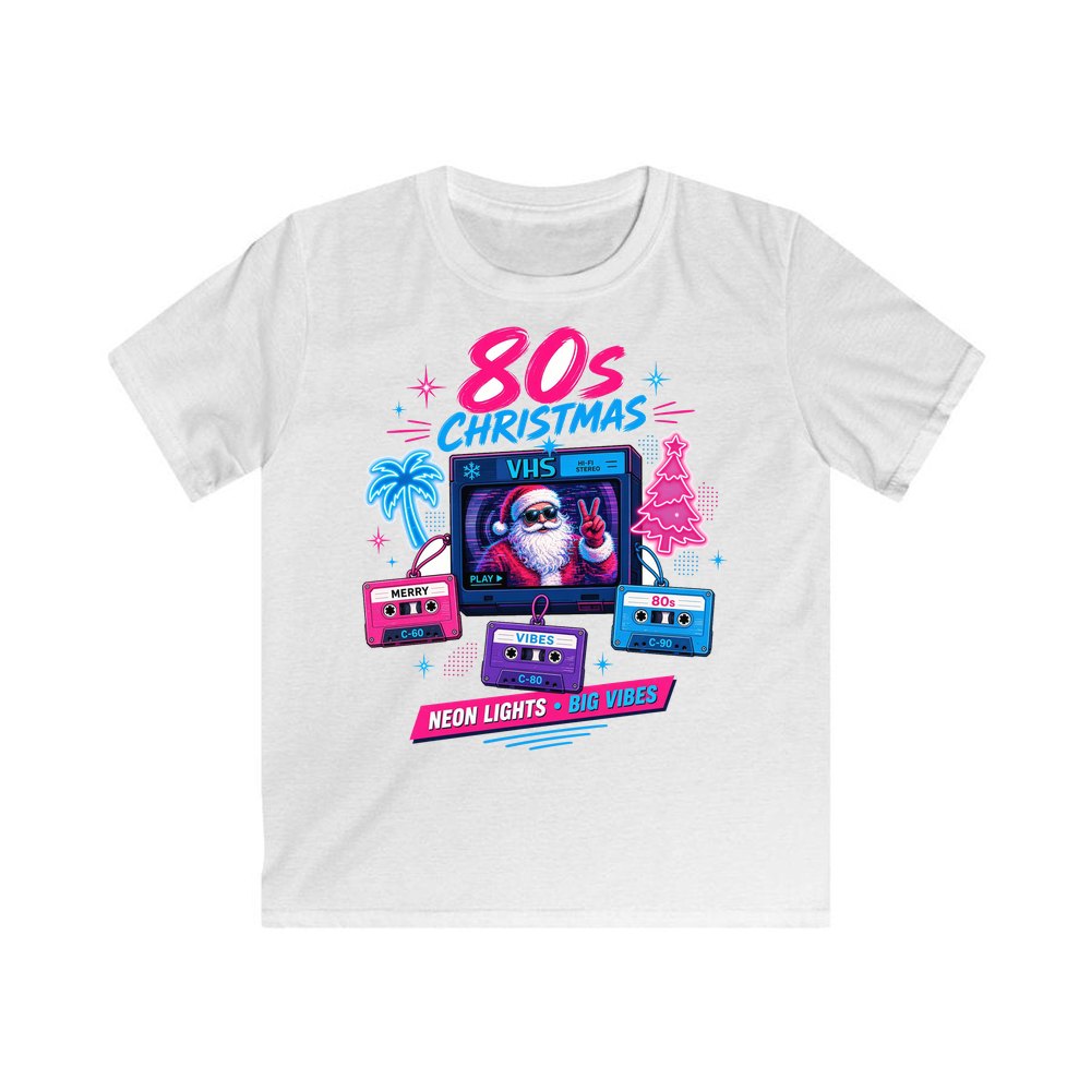 Retro Video Tape Christmas personalised kids Christmas tee in white