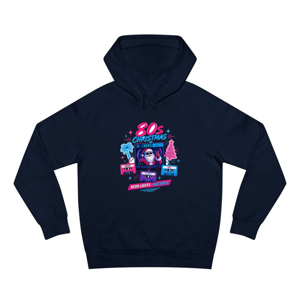 Retro Video Tape Christmas personalised Christmas hoodie in navy