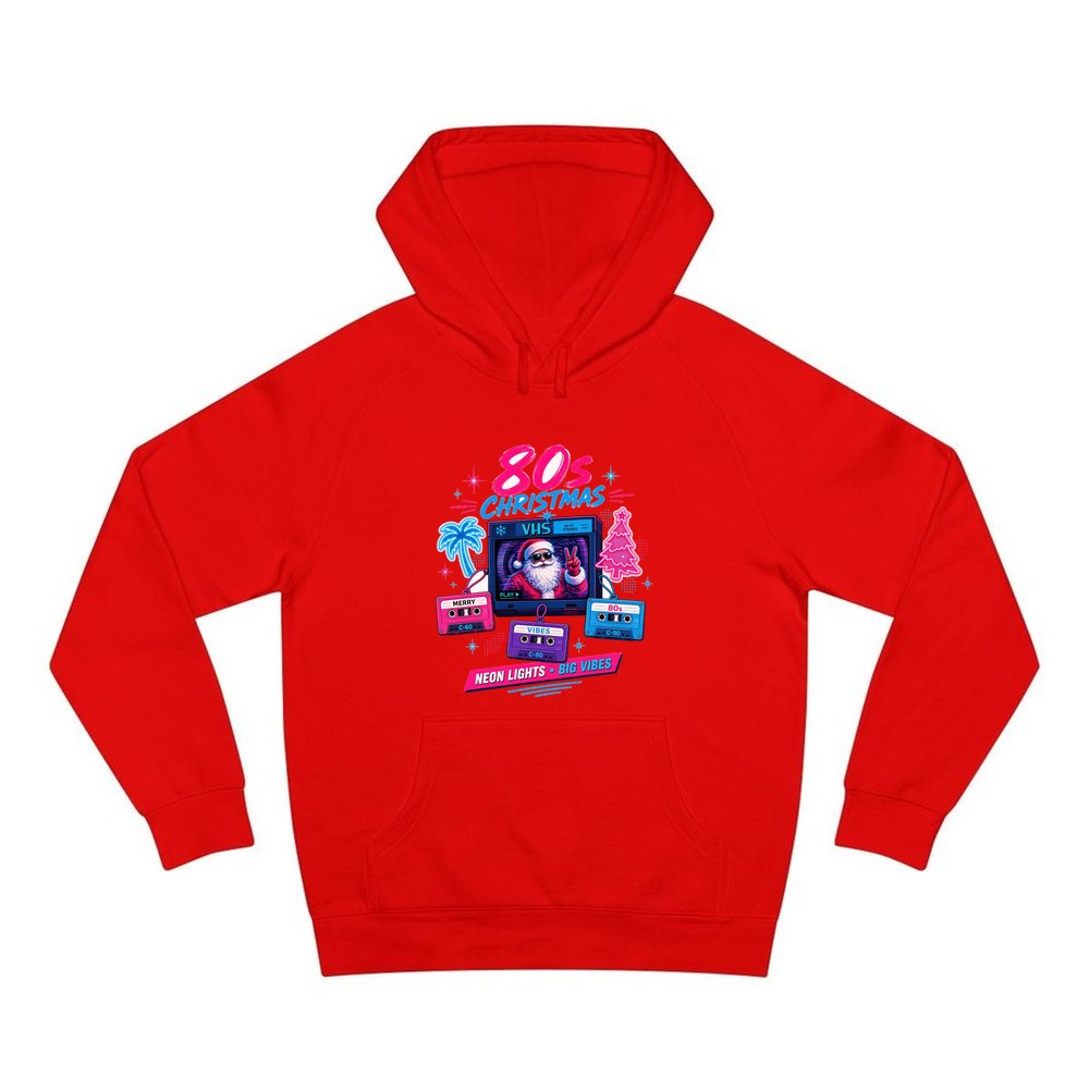 Retro Video Tape Christmas personalised Christmas hoodie in red