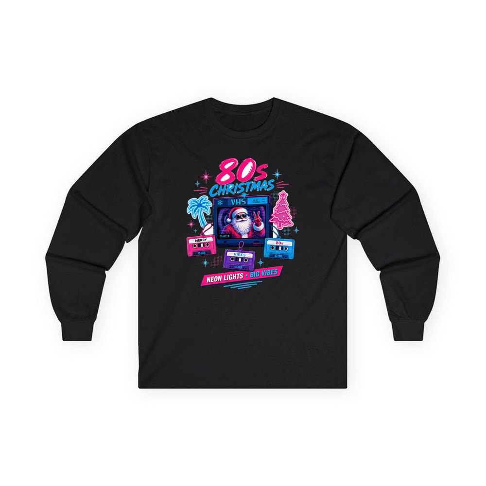 Retro Video Tape Christmas personalised long sleeve Christmas T-shirt in black