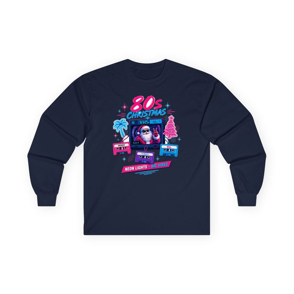 Retro Video Tape Christmas personalised long sleeve Christmas T-shirt in navy