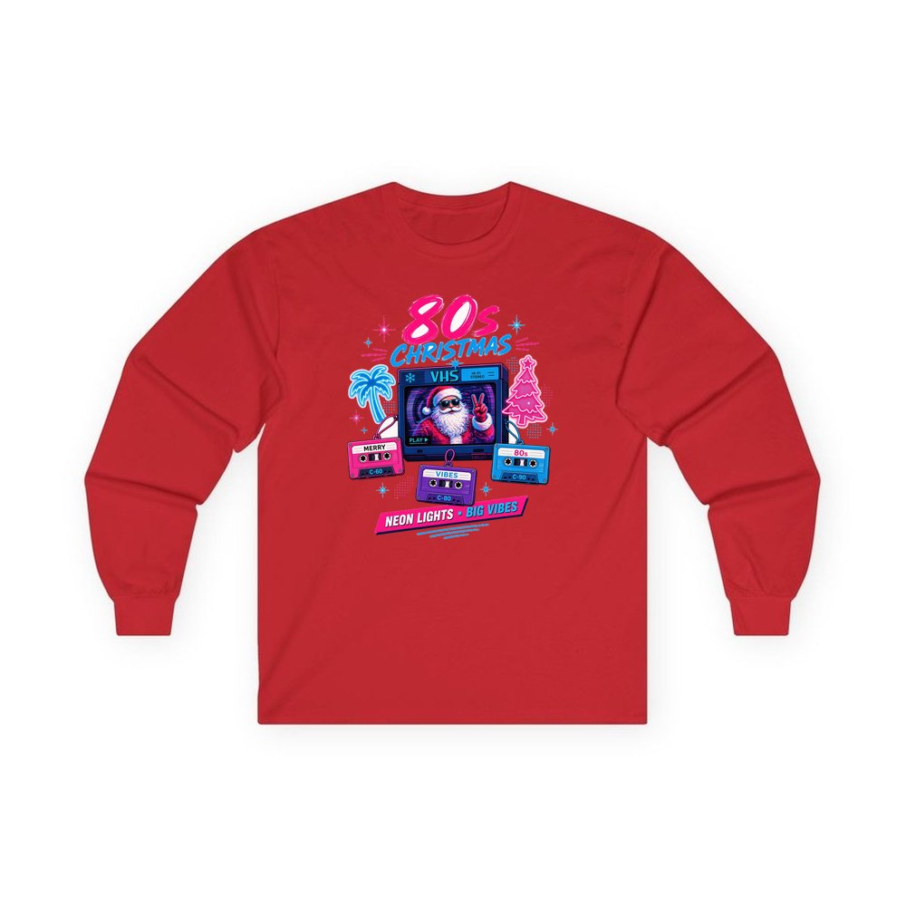 Retro Video Tape Christmas personalised long sleeve Christmas T-shirt in red